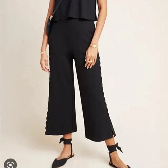 Anthropologie The Essential Freya Scalloped Layered Jumpsuit, Women Size 4 Black - Picture 3 of 15